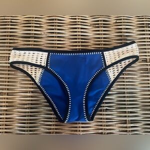 Victoria Secret Swim Bikini Bottom L Electric Blue Macrame Crochet Neoprene